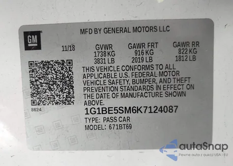 2019 Chevrolet Cruze Lt from USA, damaged, VIN 1G1BE5SM6K7124087